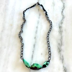 Vintage adjustable stone, leather, metal necklace